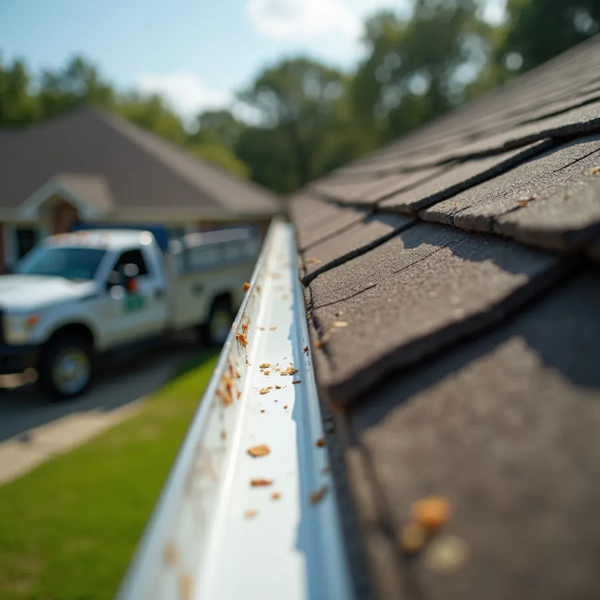 Repaired gutter clamped tightly flush against sub-fascia beneath metal drip edge flashing