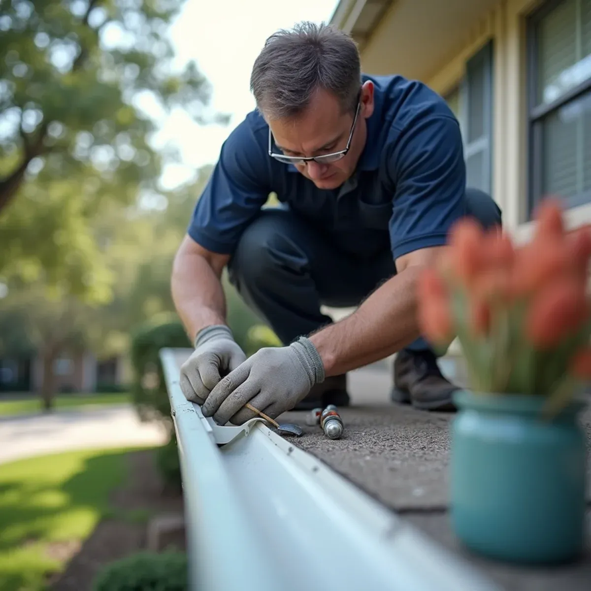 Emergency sealing of cracked corner miter to prevent immediate water intrusion during ongoing rain