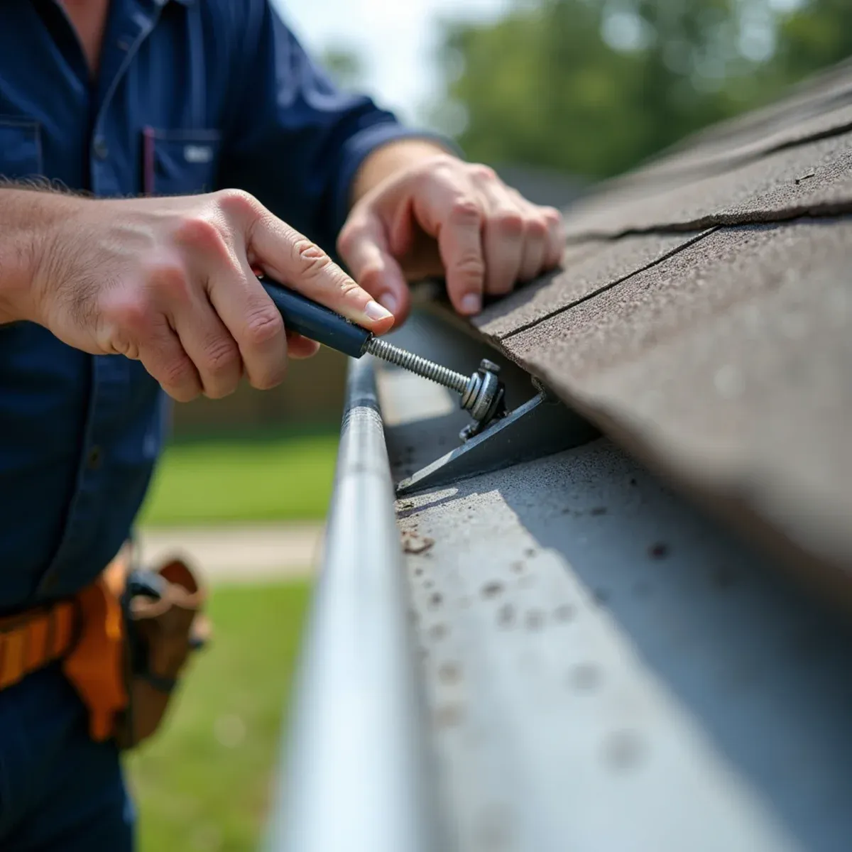 Cordless impact driver driving structural hidden screw hanger firmly into center of roof rafter tail