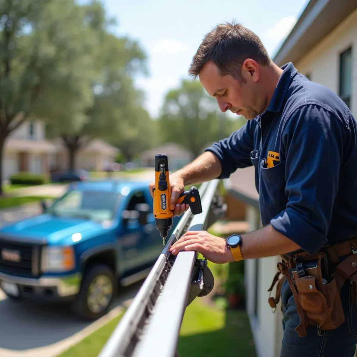 Adjusting hidden hanger mounting heights to eliminate low spots and dips along the eave