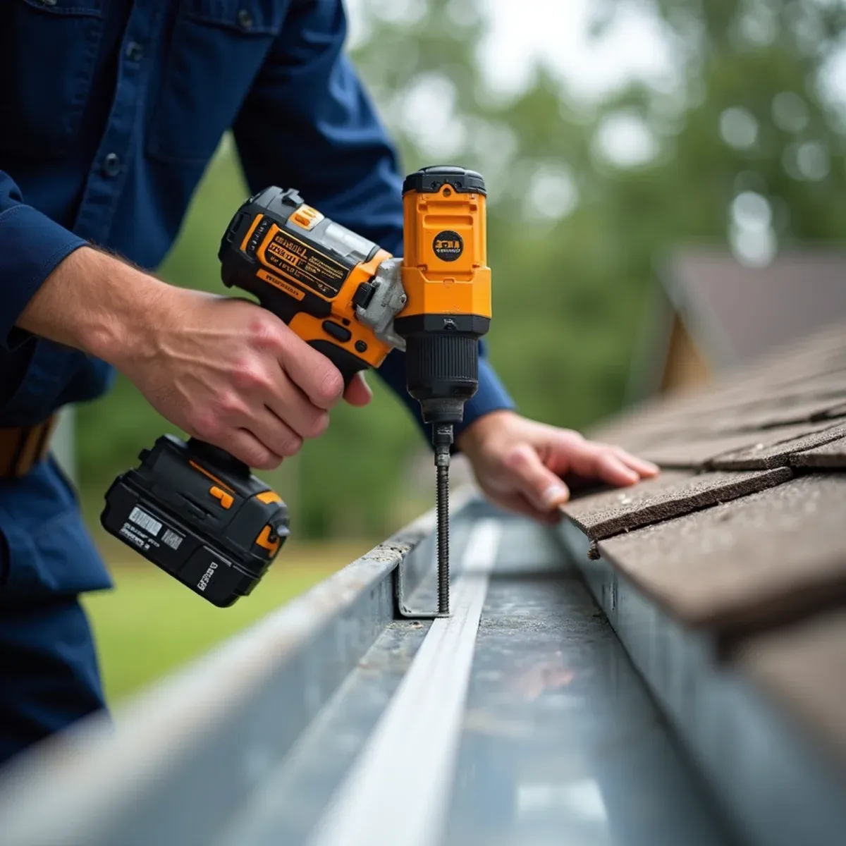 Heavy-duty internal screw hangers fastened with cordless impact driver into primed sub-fascia