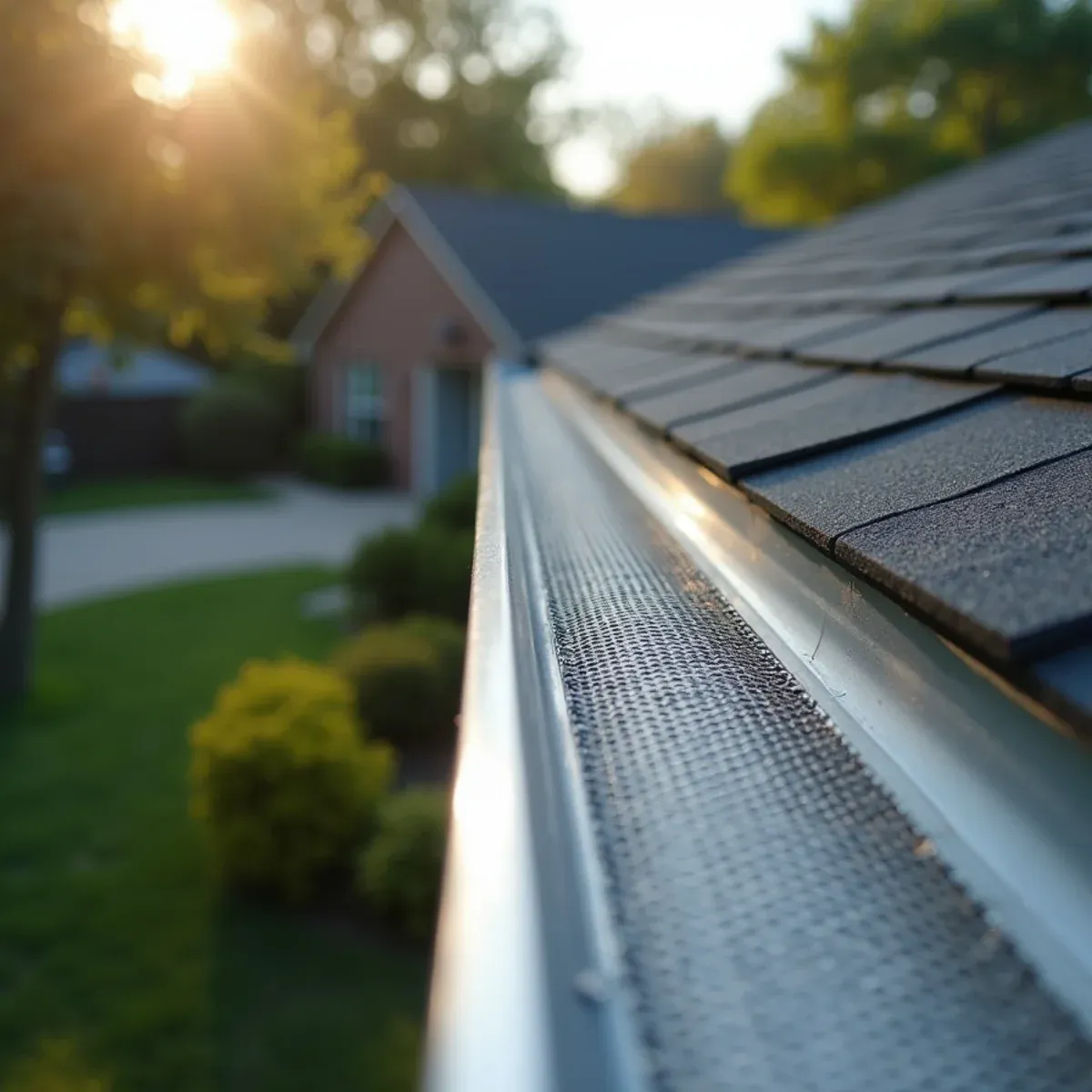 Close-up of marine-grade 316 stainless steel micro-mesh gutter guard installed on continuous seamless gutter
