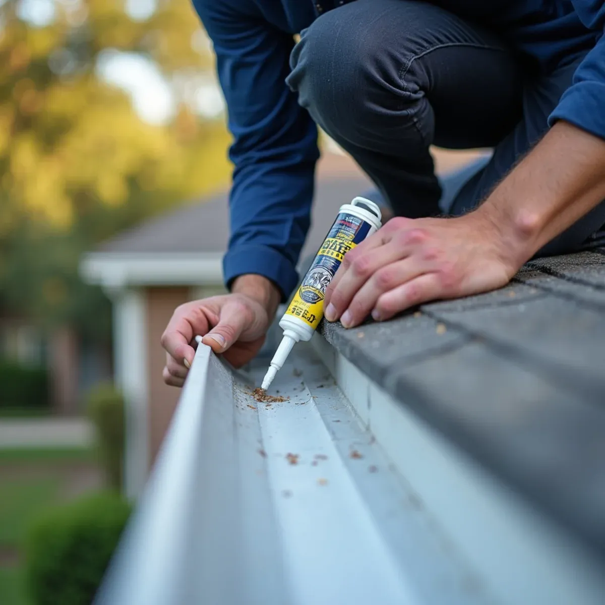 Sealing gutter end cap with tripolymer sealant ensuring zero leaks against fascia trim