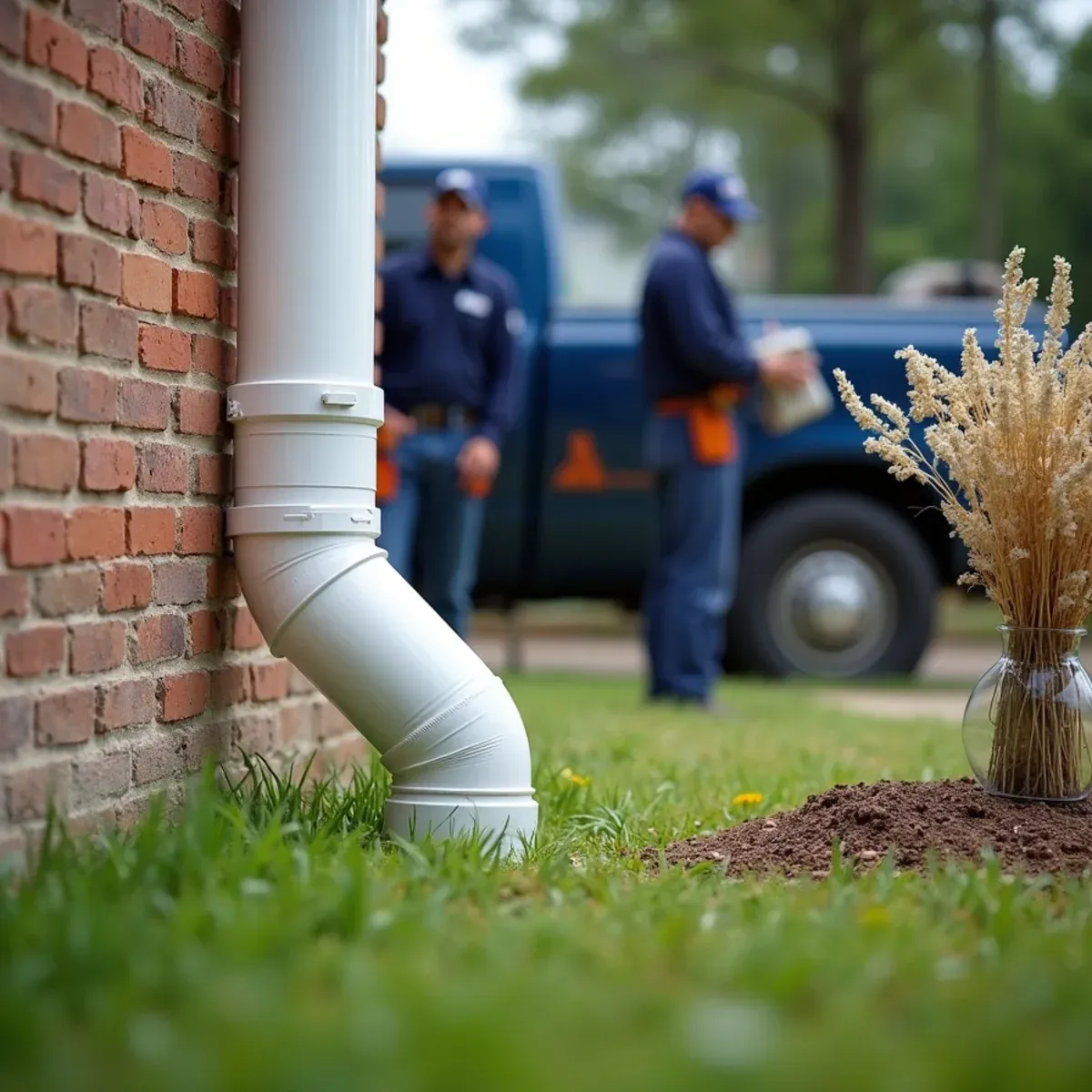 Sturdy downspout extension routing water safely away from front foundation garden bed