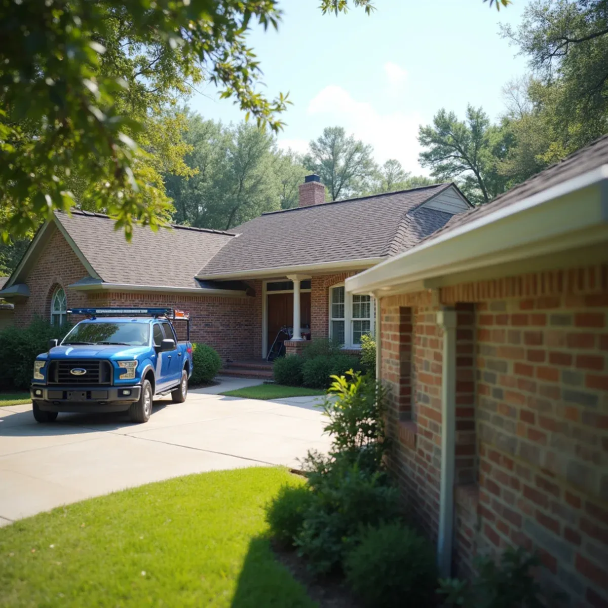 Finished clean gutter run accentuating architectural roofline of Friendswood residence